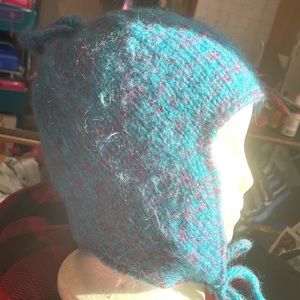 Wool hat tribal hand knit Amano Unisex vtg oriental unworn ties earflaps HTF